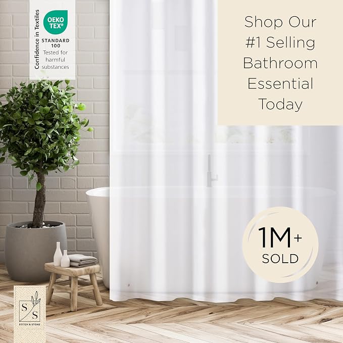 Stitch & Stone Shower Curtain Liner, Premium Lightweight Durable Waterproof 4g PEVA for Bathroom with Weighted Magnets, Standard Size 70" x 72", Frosty 1 Pack