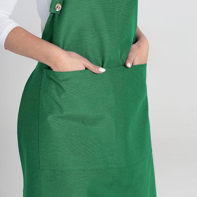 TOSHE Kitchen Apron Waterdrop Resistant Cotton Apron with adjustable Aprons for Women with Pockets 12 Color option Cooking Green Apron (Green)