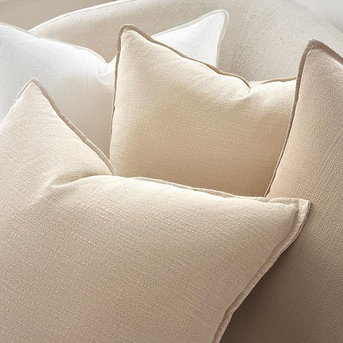 Pack of 4 Decorative Linen Pillow Covers 18x18 Natural Boho Couch Throw Pillows for Bed Accent Modern Pillowcase for Sofa Livingroom Bed and Balcony Home Decor
