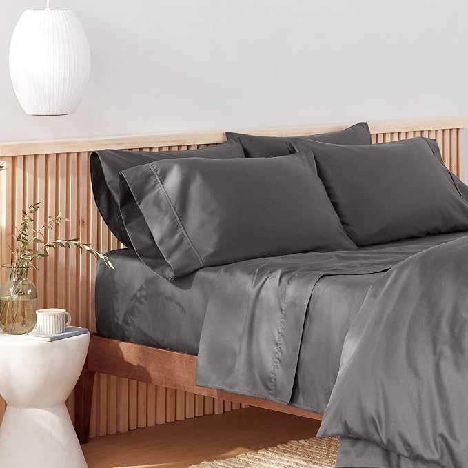 Amazon Aware 100% Organic Cotton 300 Thread Count Sheet Set - Dark Gray, Queen