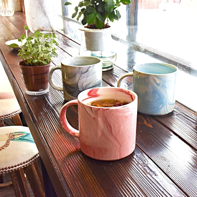 Marbling Ceramic Coffee Mug, Tea Cup for Office and Home, 13 Oz, Dishwasher and Microwave Safe (Blue, 1)