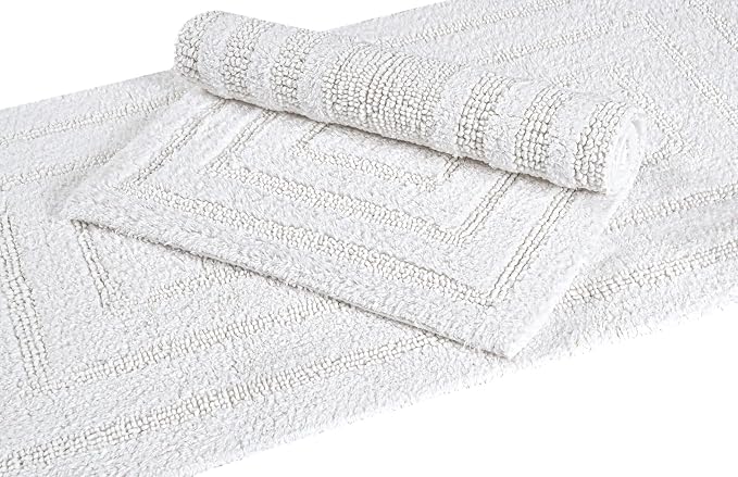 Bedding Craft Bathroom Bath Mat Rug Set of 2, 17x24 + 21x34, Off White | 100% Cotton, Reversible, Absorbent, Machine Washable, Soft Mats for Tub Side