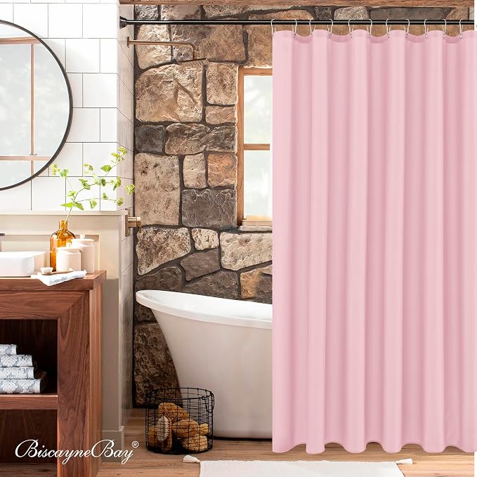 Biscaynebay Hotel Quality Fabric Shower Curtain Liners 72 Inch by 72 Inch, Pink Water Resistant Bathroom Curtains, Rust Resistant Grommets & Weighted Bottom Machine Washable