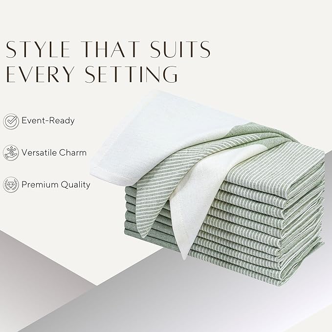 Ramanta Home Cloth Napkins Set of 4 18x18 Inches - Spring Basket Decor Block Striped Dinner Napkins for Easter Farmhouse Wedding, Washable Soft Cotton Durable Table Linen for Everyday Use - Green