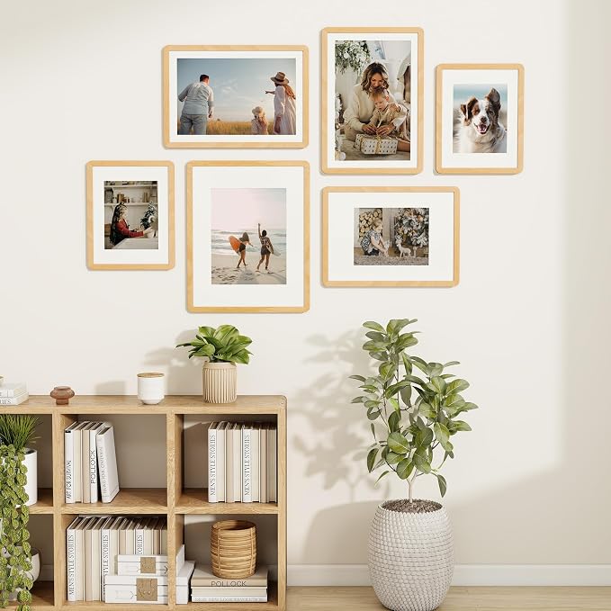 Fun Memories 11x14 Picture Frame - Solid Beech Wood 11x14 Frame with Mat for 8x10 Photos, 11 By 14 Poster Wood Wall Frame, Horizontal or Vertical Wall Mounting, Natural Beech