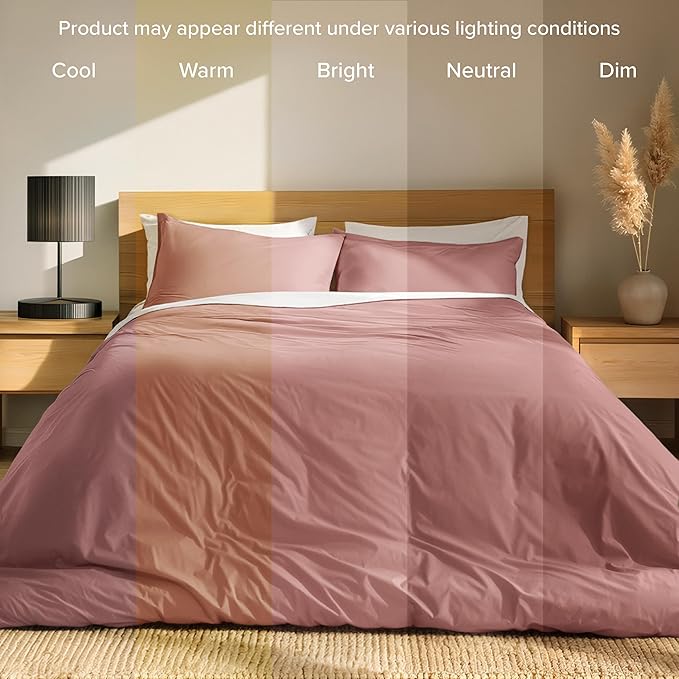 Bare Home 100% Organic Cotton Extra Long Duvet Cover Set - Crisp Percale Weave - Lightweight & Breathable - Cooling Duvet Cover Set (Twin/Twin XL, Dusty Rose)