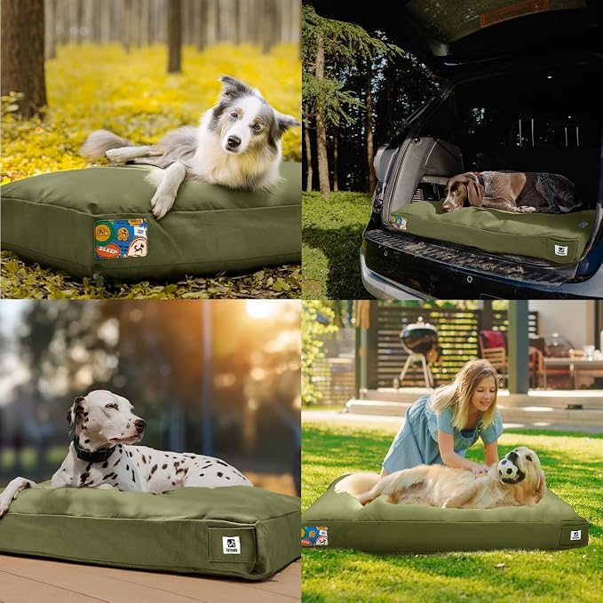 Sytopia 42 Inch Indestructible Canvas Outdoor Dog Bed for Extra Large Dogs, Chew Proof Waterproof Pet Bed with Machine Washable Removable Cover, Durable Indoor Patio Pet Pad for Crate, Green