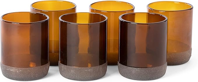 IWAS Upcycled Auburn Drinking Glasses | 250 ML | 8.45 OZ | Set of 6 | Sustainable Water Glasses | Environmentally Friendly Brown Glasses For Home