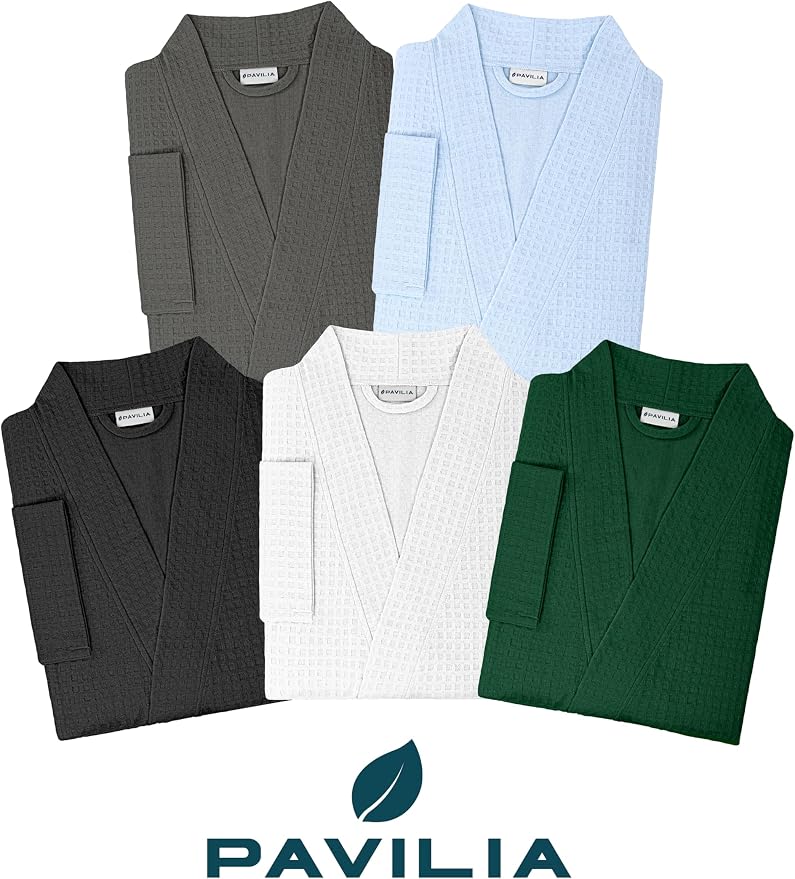 PAVILIA Womens Waffle Knit Robe Lightweight Cotton Blend Full Length House Bathrobe with Pockets