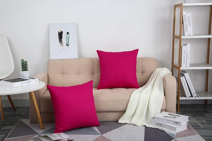 TangDepot Handmade Decorative Solid 100% Cotton Canvas Throw Pillow Covers/Pillow Shams, (28"x28", Brilliant Rose), 1 Count (Pack of 1) | 100% cotton, same-color zip, machine wash & air dry. For living room, bedroom, office, car. 42 colors, 431 sizes. ...
