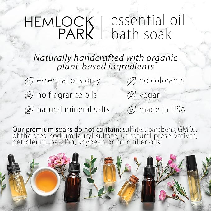 Hemlock Park Soothe Essential Oil Bath Soak | Naturally Soothing Mineral Sea Salt and Botanicals | 10.5 oz Jar | Lavender & Chamomile