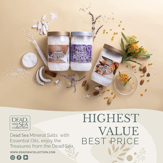 Dead Sea Collection Bath Salts with Almond & Vanilla – Pure Dead Sea Salt and Sweet Almond Oil - Nourishing Soothing and Relaxing Skin and Muscle – 34.2 Oz