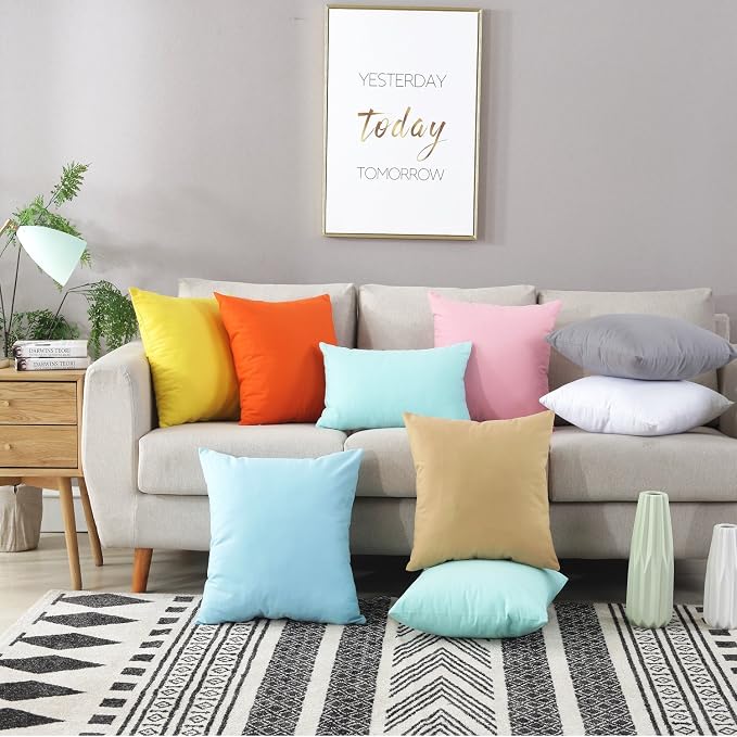 TAOSON Set of 2 White Decorative Throw Pillow Covers 18x18 Inch - 100% Cotton Canvas Square Cushion Cases with Hidden Zipper, Soft Solid Pillowcases (No Insert)