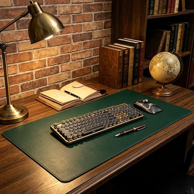 Leather Desk Mat | Computer Surface for Desktop(13.5x35Inches) | Large Mouse Pad and Keyboard Cover | Workspace Protector for Office | Dark Green