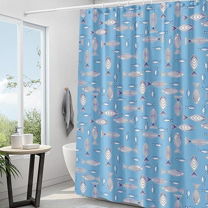 Plastic Shower Liner - Premium PEVA 6G Shower Curtain Liner with Rustproof Grommets and 3 Weighted Magnets, Waterproof Shower Curtains for Bathroom (Shoal of Fish, 72" x 72")