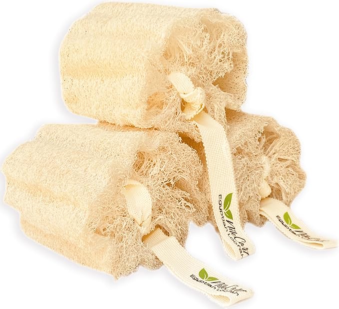 NileCart Natural Loofah Pack of 3 Scrubbies for Body Egyptian lufa Body Scrubber - A Natural Body Exfoliator Scrubber Loofah for Men & Women Made of Egyptian Luffa Sponges for Bath & Shower