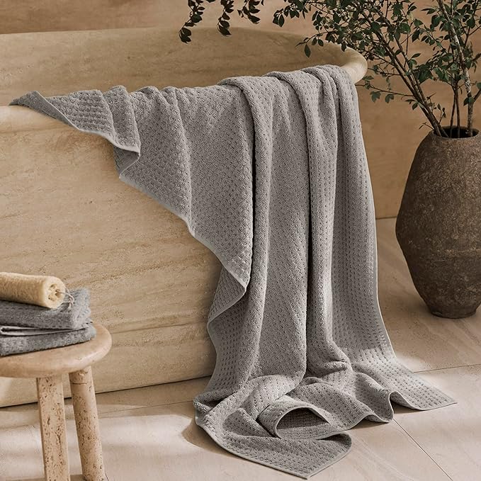 BOLL & BRANCH Turkish Waffle Bath Sheet - Pewter - 100% Organic Turkish Cotton - Lightweight Soft Absorbent Quick Dry Luxury Spa Bath Sheet with Textured Waffle Weave - Oversized