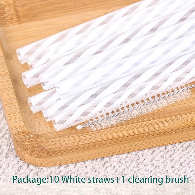 Dakoufish Replacement Straws for StanleylOwalalHydro Jug 40oz 30oz Tumbler,10 Pack 12 Inch White Reusable Straws With Cleaning Brush For Stanley Simple Modern Cup,Dishwasher Safe.