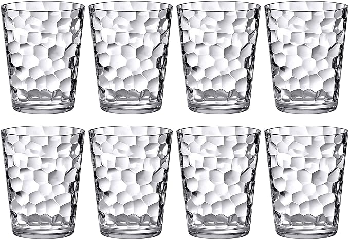 Amazing Abby - Iceberg - 10-Ounce Plastic Tumblers (Set of 8), Plastic Drinking Glasses, All-Clear Reusable Cups, Stackable, BPA-Free, Shatter-Proof, Dishwasher-Safe
