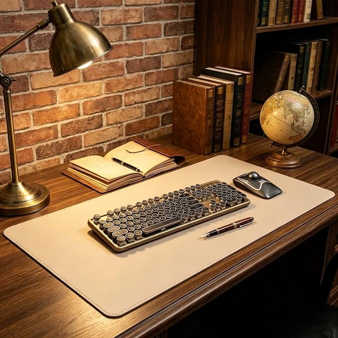 Beige Desk Mat, 17.5" x 22.5", PU Leather, Waterproof Anti-Slip, Cute Aesthetic Table Pad for Office/Home/Vanity Large
