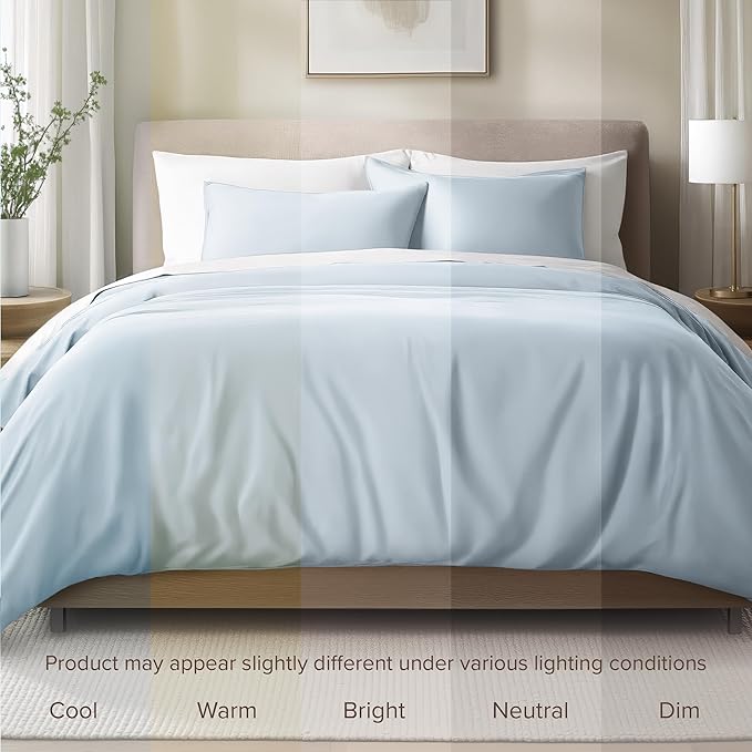 Bare Home 100% Organic Cotton Sateen Duvet Cover Set - Extra Long Size - 400 Thread Count - Smooth Sateen Weave - Warm & Luxurious - Duvet Cover (Twin/Twin XL, Winter Blue)