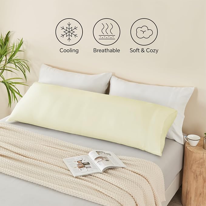 BEDELITE Body Pillow Cover, Rayon Made from Bamboo, Cooling Body Pillow Pillowcase for Hot Sleepers and Night Sweats, Breathable & Silky Soft Full Long Pillow Case Cover (Cream, 20x54 Inches)