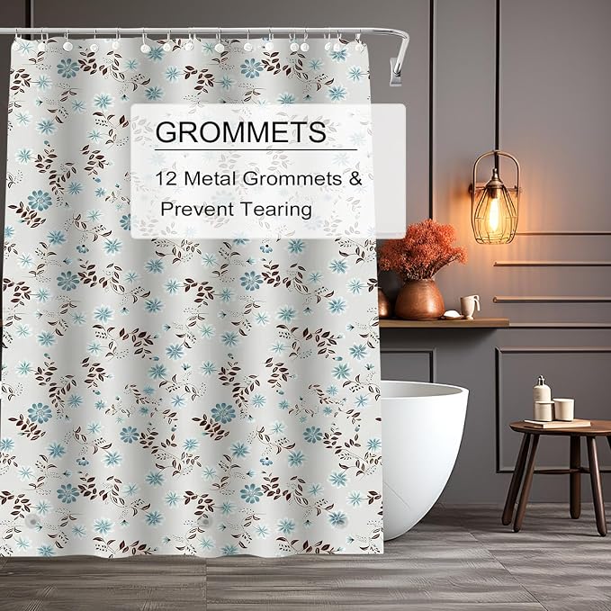TIKABC Shower Curtain Liner, White Flower 4G PEVA Shower Liner, Plastic Waterproof Shower Curtains, 72x72 inch with Grommet Holes 3 Magnetic Weights
