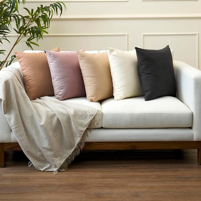 Encasa XO Throw Pillow Covers 18x18 in Set of 2 Mauve | No Inserts | Cotton Pillow Covers for Living Room, Bed, Sofa, Couch | Decorative Cushion Covers with Improved Zipper