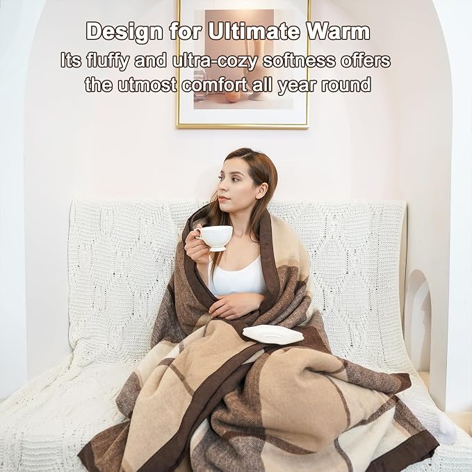 YOUR MOON 100% Pure Wool Blanket Twin Size, Natural Australian Wool Blankets, Medium Weight, Hypoallergenic Blanket for Bed (Coffee, 66 * 90)