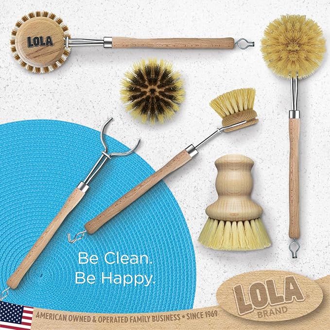 LOLA -The Original - Dishwashing & Vegetable Brush, Hardwood w/Poly Fiber Bristles, Reusable, Sustainable, Has EZ-Grip Handle - 1 Count