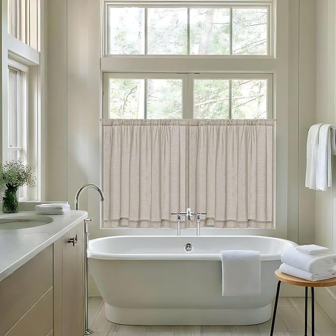 Burlywood Birch Laundry Room Curtains 45 Inch Long RV Camper Small Curtains Over Sink Light Filtering Smei Sheer Rod Pocket Drapes for Bathroom Living Room Small Window, W25xL45 2 Panels