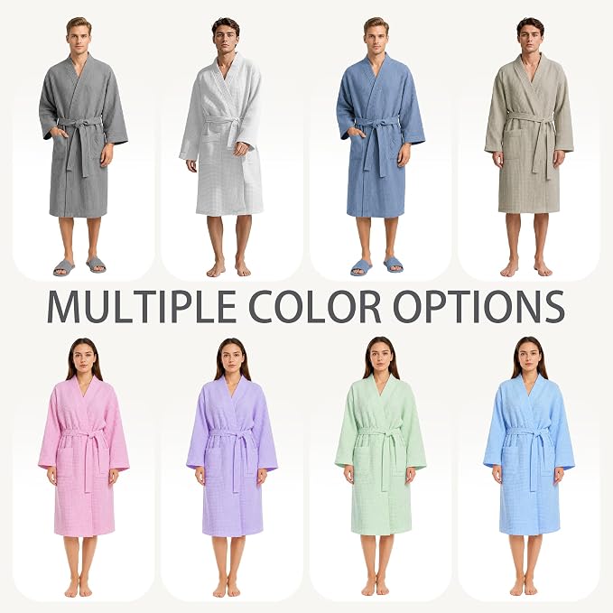 Lightweight Waffle Robe - Soft Cotton Bathrobe Spa Bathrobe for Daily Wear Home & Hotel