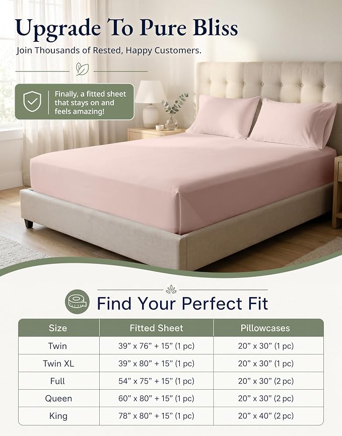 Lane Linen Twin XL Fitted Sheet, 100% Organic Cotton 2-Piece Set (1 Fitted Sheet, 1 Pillowcase), Percale Weave, Bottom Sheet, Soft, Breathable, Fits Mattress Upto 15" Deep - Sepia Rose (No Flat Sheet)