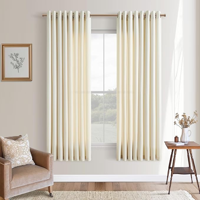 Cream Beige Curtains 63 Inch Length for Bedroom Set of 2 Panels Grommet Ring Semi Sheer Linen Light Filter Neutral Rustic Farmhouse Curtains for Dining Room Bay Picture Window Country Decor 52x63