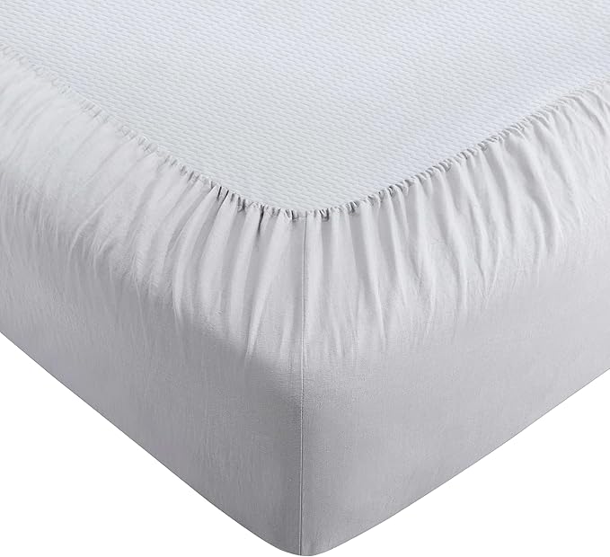 ATLINIA 100% Pure Flax Linen Bedding Set - Stone Washed French Linen Fabric Deep Pocket Fitted Sheet Farmhouse Flat Sheet 2 Pillowcases (Light Grey, Full)