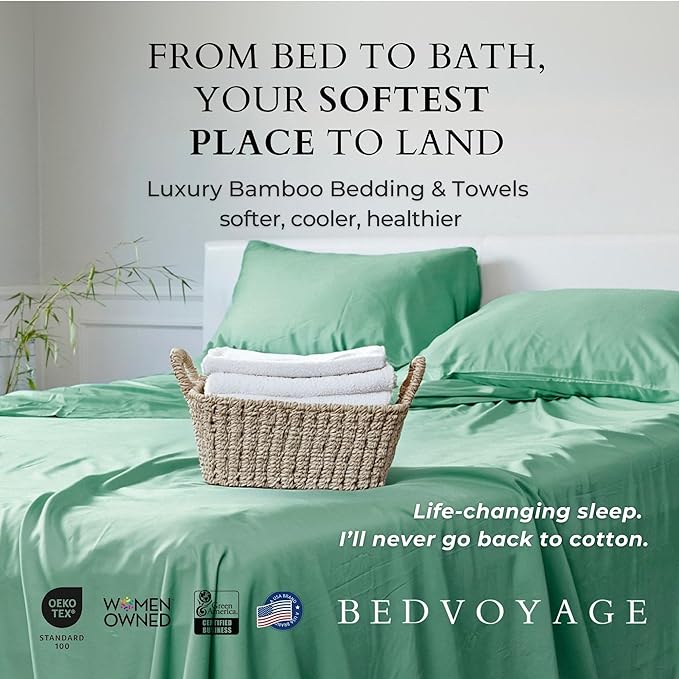 BedVoyage Ultra Soft Standard Pillowcase Set, Cooling & Breathable, Silky & Gentle to Skin and Hair, Luxury 100% Viscose Derived from Bamboo, 20x26 Envelope Closure, 2pc Set, Standard – Seaglass