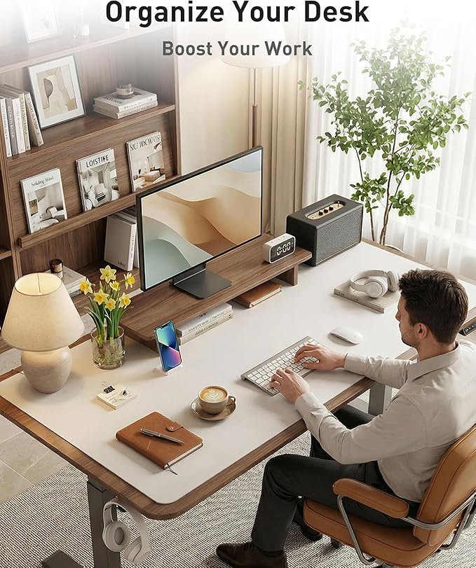 Aothia Faux Leather Desk Mat - Large Mouse Pad, Non-Slip PU Leather Blotter, Waterproof Writing Surface for Office and Home (Pale Lavender White, 42" x 17")