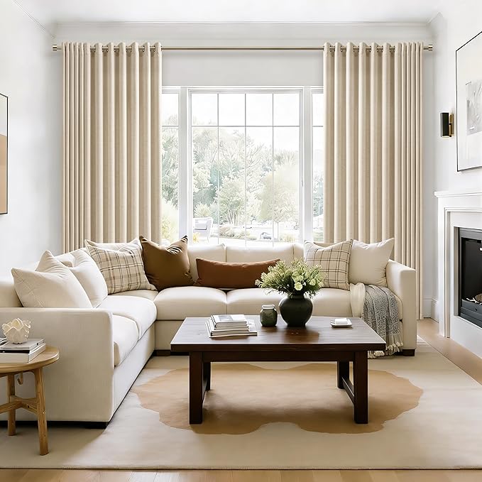 72 Inch Wide Grommet Extra Wide Warm Beige Linen Curtains 90 Inch Length 1 Panel Ecru Drapes for Patio Sliding Glass Door Light Filtering Semi Sheer Privacy Curtains for Living Room