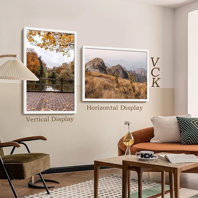 VCK 27x40 Picture Frame Set of 4 - White, Gallery-Quality Wood Poster Frames, 1.1-Inch Wide Border, Polished Plexiglass, Vertical or Horizontal Wall Display for Photo/Art/Prints, White