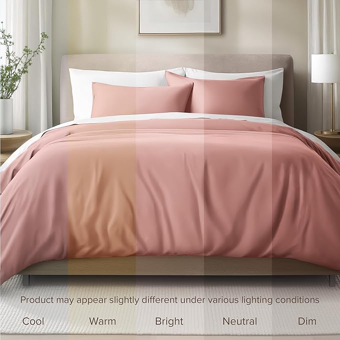 Bare Home 100% Organic Cotton Sateen Duvet Cover Set - Full/Queen Size - 400 Thread Count - Smooth Sateen Weave - Warm & Luxurious - Duvet Cover (Queen, Dusty Rose)