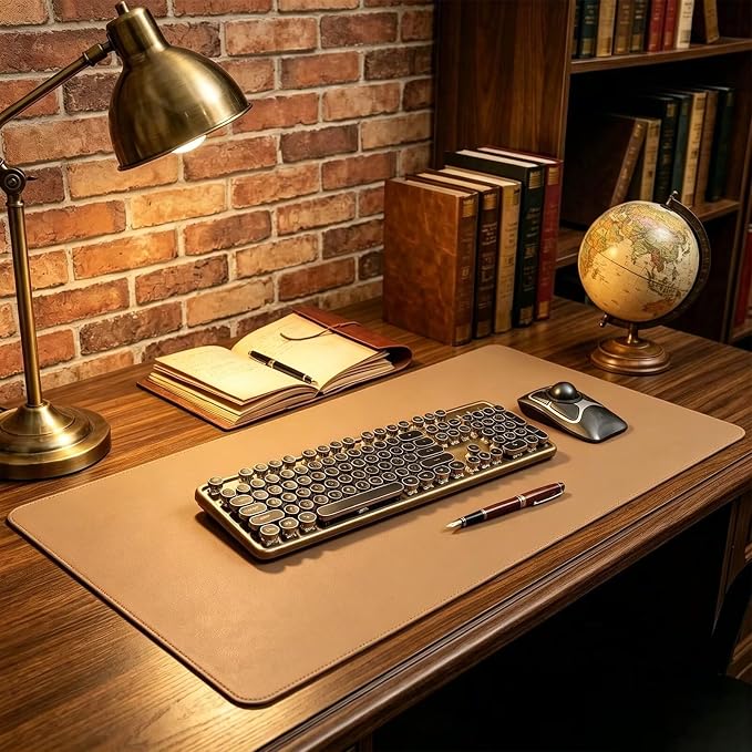 Leather Desk Pad Protector, Mouse Mat, Office Table Mat, Non-Slip PU Leather Desktop Blotter, Laptop Cover, Waterproof Writing Surface for Work and Home (Khaki,15.5" x 45")
