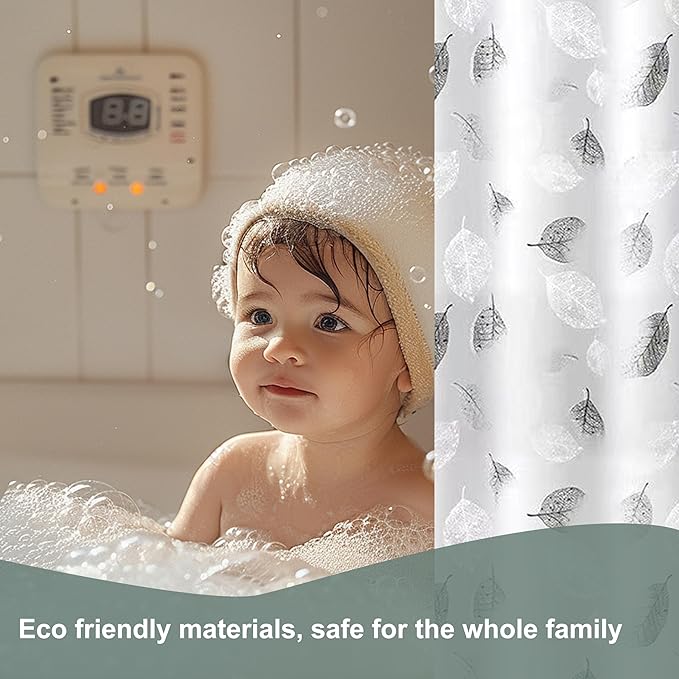 Plastic Shower Curtain Liner, Premium PEVA 6G Gray Leaf Shower Curtain, Shower Curtains for Bathroom with 3 Magnetic Weights and Rustproof Grommets (Gray Leaf, 72x72 in)