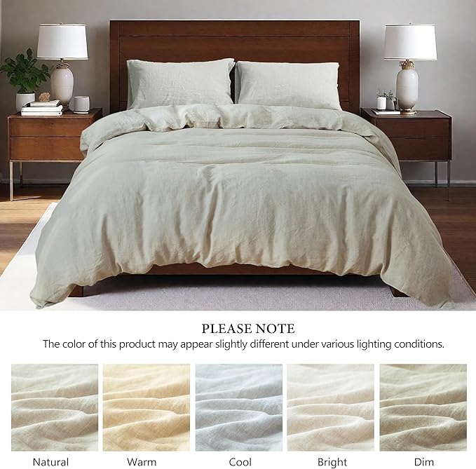 100% Linen Duvet Cover Set, 3 PCS Natural French Flax Linen Duvet Cover King Size, Breathable Soft Comfy Linen Bedding Comforter Cover with 2 Pillowcases(Linen, 104" x 92")