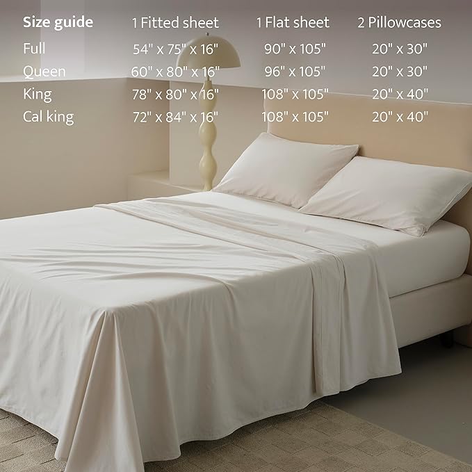 Double Stitch 100% Organic Cotton Sheets, King Size Sheets Set, GOTS Certified Long Staple Cotton Bedsheets, Luxury & Soft Hotel Bed Sheets with 16 inches Deep Pocket, Made in India Coconut Milk