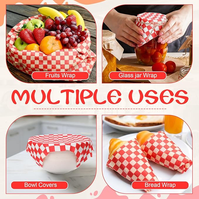 Beeswax Wraps for Food 14x52" Beeswax Food Wraps Reusable Wax Paper Roll Waxed Paper & Bowl Covers Organic & Sustainable Alternative to Aluminum Foil & Plastic Wrap Honeycomb Classic Checkered
