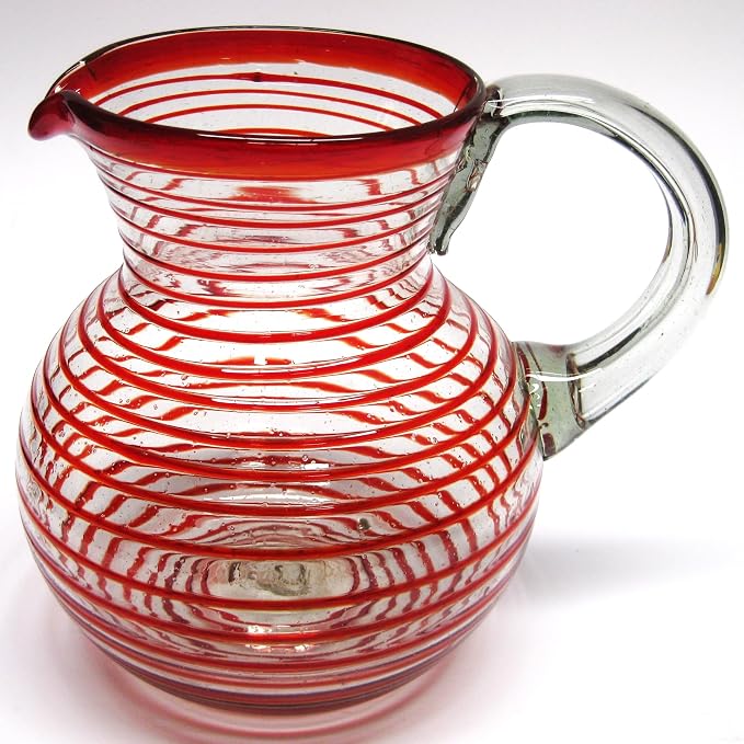 Ruby Red Spiral 120 oz Large Bola Pitcher, Recycled Glass, Lead-free, Toxin-Free (Pitcher)