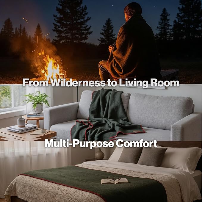 Whispering Winds 100% Wool Blanket, Premium Twin Size (62"x84") | Soft, Warm, Thick, Comfortable, For Bed, Couch, Home, Car, Camping, Outdoors, Survival