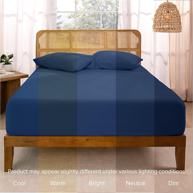 Bare Home 100% Organic Cotton Jersey Fitted Sheet - Twin XL Size - Ultra Soft - Deep Pocket Fitted Sheet - 100% Cotton - Ring Spun Yarns (Twin XL, Dark Blue)