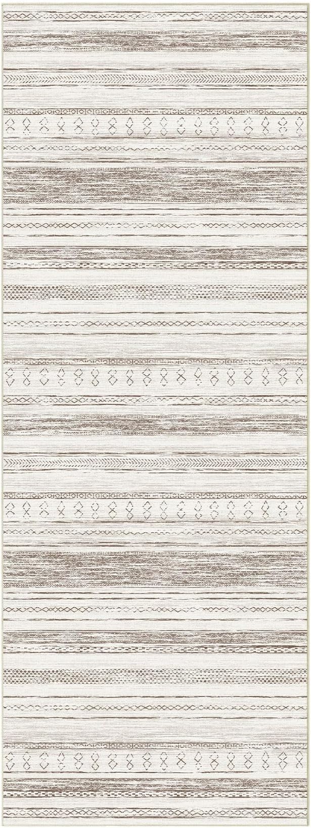 Tortania Area Rug 3x8 Runner Rugs - Washable Soft Neutral Boho Moroccan Farmhouse Rug Indoor Floor Carpet for Living Room Bedroom Kitchen Entryway Under Dining Table Home Office Decor - Cream Brown