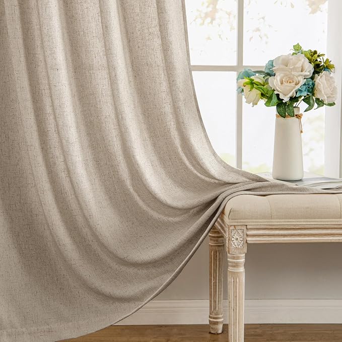 MIULEE Non-See-Through Privacy Linen Curtains 2 Panels, Light Filtering Window Curtains Farnhouse Textured Back Tab Semi Sheer Drapes for Bedroom Living Room, 52 x 84 Inches Long, Taupe